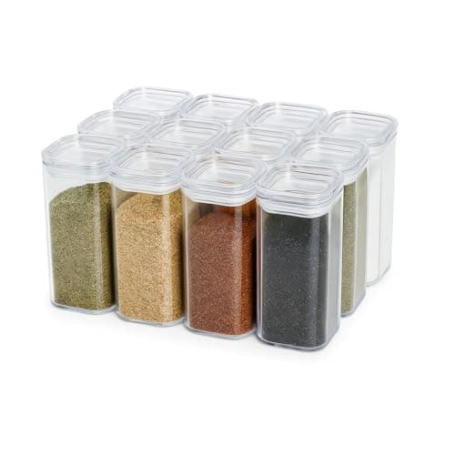 Acrylic Storage Jars With Lids 250ml Set Of 12 Pcs Clear Kitchen Spice Containers Airtight Canisters With Silicone Gaskets For Dry Food Herbs Coffee Sugar Tea Snacks