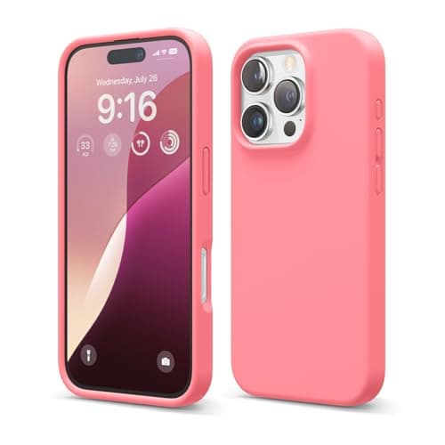 elago Compatible with iPhone 16 Pro Case, Premium Liquid Silicone Case, Full Protective Cover, Shockproof, Slim Phone Case, Scratch-resistant Soft Microfiber Lining (Pink) Cellular phone case