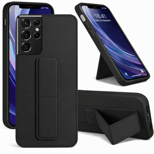 Back Cover Stand Case FOR Samsung S21 Ultra Magnetic Car Holder Soft Silicone Horizontal - Vertical Kickstand Cover Wrist Strap Full protection Anti Fingerprint Case (Black) Cellular phone case