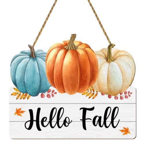 Fall Door Decor Fall Door Sign Pumpkin Wall Decor Hello Fall Sign | Pumpkin Hanging Sign Wooden Front Door Hanger for Autumn Harvest Porch Indoor Home Decorations Decorative signage