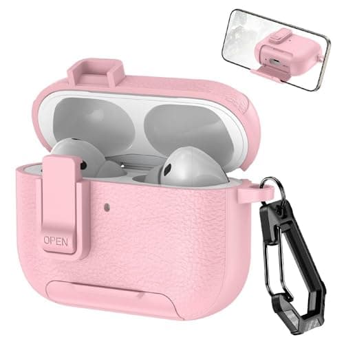 Case for Airpods Pro 3rd Gen (2025), Foldable Stand Bracket Premium Leather Shockproof Protective Case with Keychain for Airpods Pro 3rd Gen (2025) (Pink) Portable electronic device cover