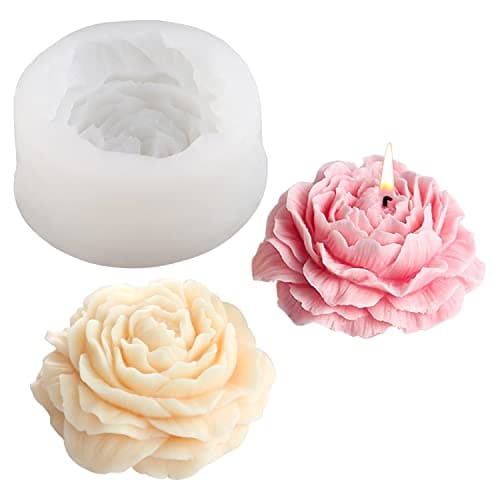 Lucywey 3D DIY Silicone Peony Flower Candle Mould, Food Grade, Make Candles, Chocolate, Cake, Ice Cream, Soap, Resin, Baked Goods Craft mold