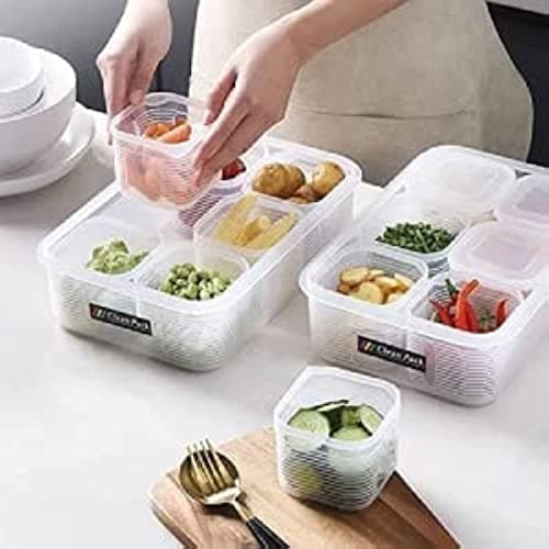 7 in 1 Grid Refrigerator Food Storage Box Plastic Kitchen Transparent Food Storage Box Stall Ice Powder Ingredient Storage Box Food storage container