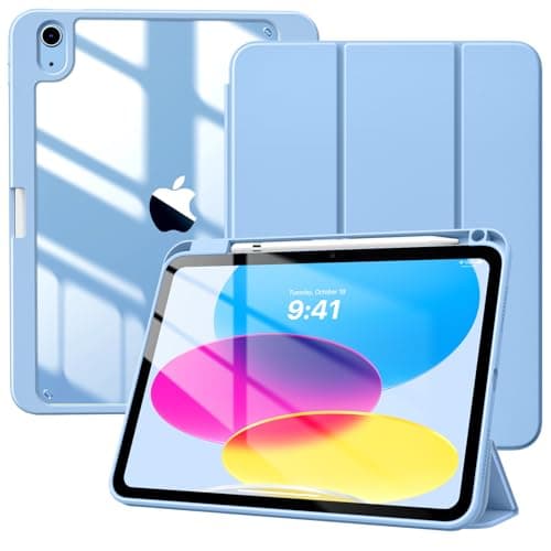 TiMOVO Compatible With iPad 10th Generation 10.9 Inch 2022, Slim Clear PC Tri-fold Case With Stylus Holder, Auto Wake/Sleep, Sunny Sky Blue Portable electronic device cover