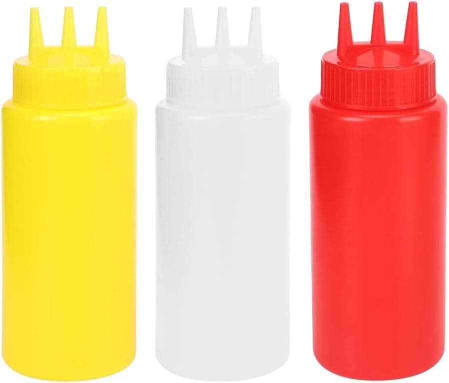Circle M Condiment Squeeze Bottles, 3-Pack with 3-Hole Dispenser Design for Ketchup and Hot Sauces, 16oz Capacity