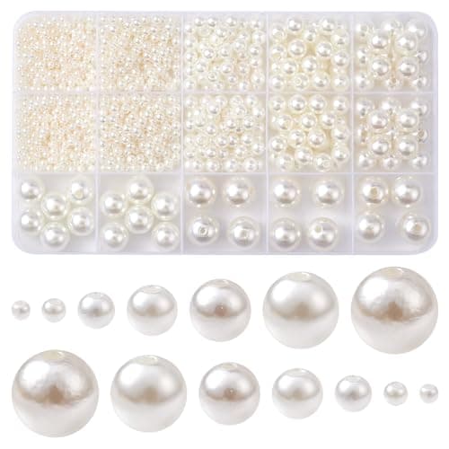 Stiesy 1 Box Plastic Imitation Pearl Beads Pearl White Spacer Beads Round 3mm 4mm 6mm 8mm 10mm 12mm 14mm Loose Beads for DIY Necklace Bracelet Earring Making Craft