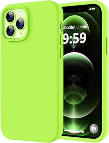 Compatible with iPhone 14 Pro Case 6.1, Slim Liquid Silicone 3 Layers Full Covered Soft Gel Rubber Phone Case Protective Cover with Microfiber Lining 6.1 inch (Lime Green) Cellular phone case