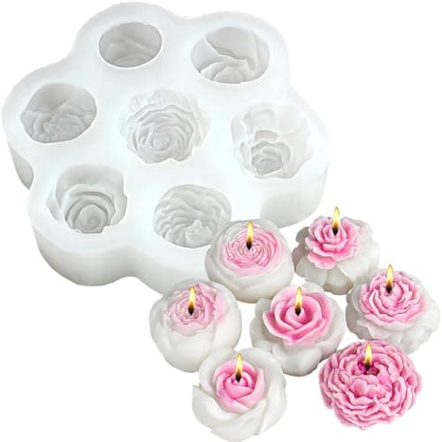 7-Cavity Flower Candle Molds for Candle Making, 3D Rose Peony Floral Molds | Flower Silicone Candle Molds, Non-Stick Easy Release for Candles Soap Epoxy Resin, DIY Valentine Wedding Mothers Craft Gifts