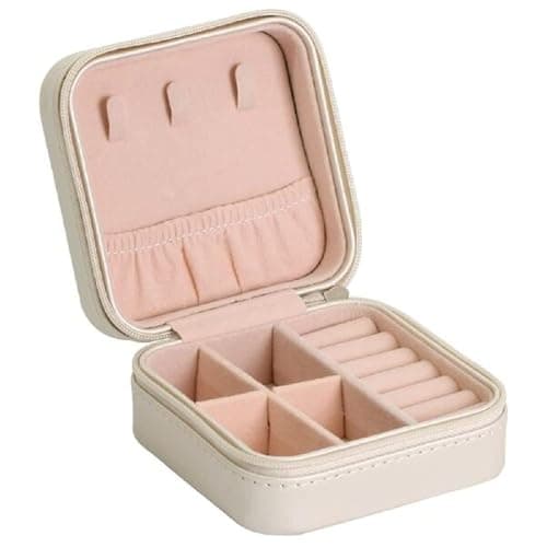 YONZONE Jewellery Box Organiser for Women Girls, 2 Layers Large Jewelry Boxes Storage, PU Leather Lockable Jewellery Case Holder with Removable Tray for Earrings Rings Bracelets Necklace, White