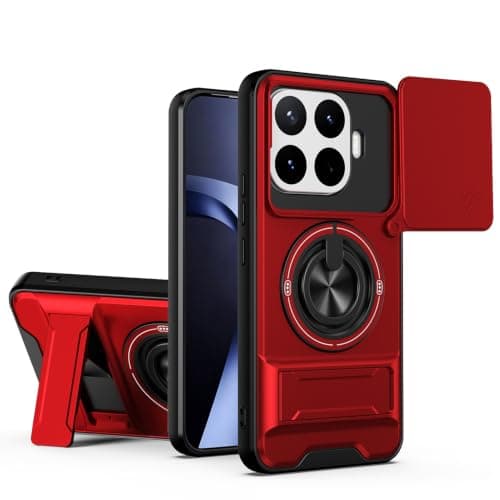 GOLDEN MASK Compatible With Xiaomi 17T Pro Ring Case With stand And Camira Holder Case (Red)