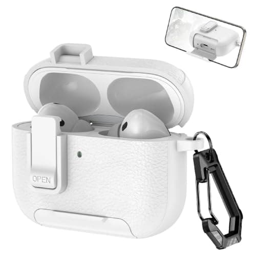 Foldable Stand Case, Premium Shockproof Leather Protective Case (Compatible with AirPods Pro 3 Generation (2025) with Keychain For AirPods Pro 3 (White)