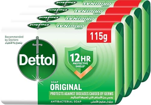 Dettol anti-bacterial bathing soap bar for effective germ protection, personal hygiene & odour protection, pine fragrance, 4 pieces 115g @20% off Skin cleaning agent
