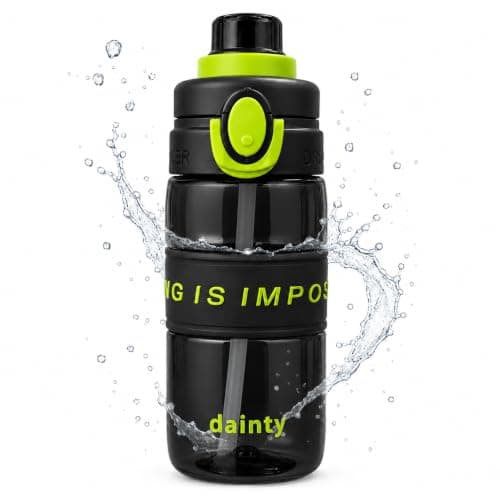 Water Bottle 500ml with Straw, BPA-Free Lightweight Plastic Sports Bottle with Leak-Resistant Lid for School, Gym, Fitness, Outdoor and Travel, FL-1315, Black