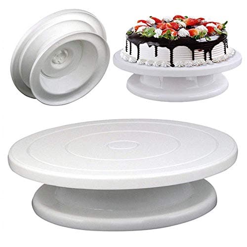 FERVENT Cake Decorating Turntable Stand, Cake Turning Table, Cake Table | 360° Rotating, 28 cm, Plastic, White (Turn Table 01) Tray