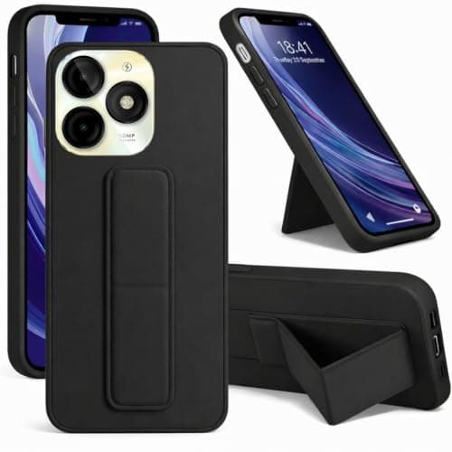 Back Cover Stand Case FOR ITEL A70 Magnetic Car Holder Soft Silicone Horizontal & Vertical Kickstand Cover Wrist Strap Full protection Anti Fingerprint Case (Black) Cellular phone case