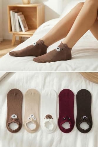Trendyol Brown-Multicolored 5-Piece Cotton Printed Booties Socks Thmaw22Co0231,Brown-Multicolored Single Size