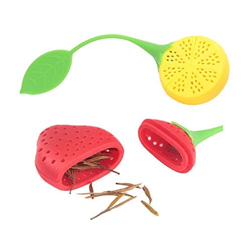 2 Pack Silicone Tea Infuser Strawberry Lemon Shaped Reusable Safe Adorable Multifunctional Tea Bags Strainer Filter with Long Handled for Office Family Tea Meeting Occasions(Red Yellow)
