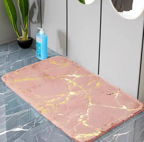 Imitation Rabbit Hair Gilded Floor Mat Bedroom Floor Mat Non-Slip Study Door Mat Bathroom Water Absorption Floor Mat (Brown Fang)