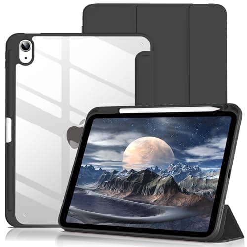 Lsmmpoba Case for iPad A16 11th 11" & iPad 10th Gen Case 10.9", Black | for 2025/2022 Model, Clear Transparent Back Shell, Shockproof Cover with Pencil Holder, Auto Wake/Sleep Portable electronic device cover