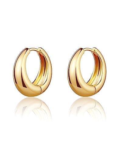 Small Gold Chunky Huggie Hoop Earrings, 14K Gold Plated Thick Huggie Earring, Lightweight Chunky Gold Hoops Earrings for Women