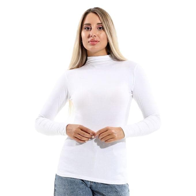 Mesery Basic Top High Neck Full Sleeves - White