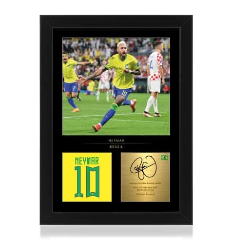 Win FC Neymar Jr A4 Framed Photo Display - Reproduced Digital Signature - Gift For Brazil Fans
