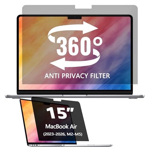 360° Privacy Screen Protector for MacBook Air 15 inch (2023-2026, M2-M5) | Privacy Screen Filter Compatible with MacBook Air 15.3 inch, Anti Fingerprint/Anti Blue Light/Anti Glare for Daily Activities