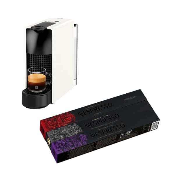 Nespresso Essenza Mini C30 Coffee Machine White + 30 Coffee Capsules (Pack May Vary)