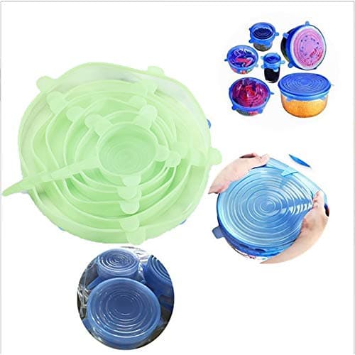Silicone lid, food lid, silicone stretch lid, expandable to fit various shapes of containers, tableware, bowls, microwave ovens and refrigerators(6 PCS),Green