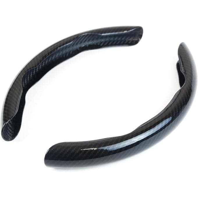 1 Pair Carbon Fiber Texture Steering Wheel Cover Universal Fit Non Slip Design Hard Car Wheel Protector Scratch Resistant Anti Sun Car Accessory Durable Black Carbon Fiber Steering Wheel Grip Cover
