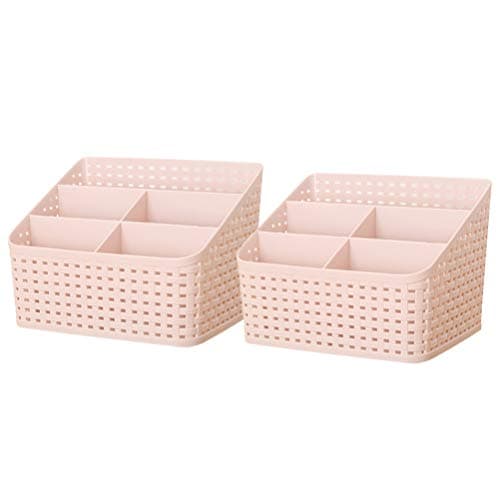 TOPBATHY 2Pcs Bathroom Storage Basket Plastic Make Up Organiser Cosmetic Storage Organiser for Bathroom(5 Grids Pink) Caddy