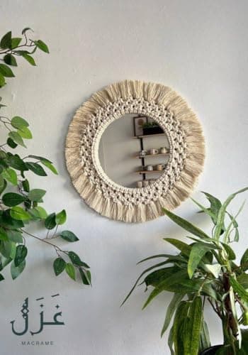 Handcrafted Macrame Wall Mirror, Natural Cotton Frame, 45 cm Round Home mirror