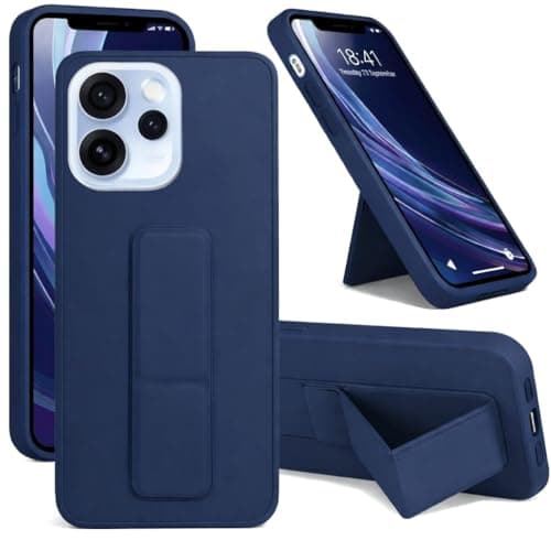 Back Cover Stand Case FOR OPPO RENO 15F Magnetic Car Holder Soft Silicone Horizontal & Vertical Kickstand Cover Wrist Strap Full protection Anti Fingerprint Case (Blue)
