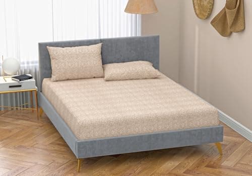 QBED Fitted Sheet Set for Hotels, Homes, Touristic Villages 3 Pieces (Beige Hashir, 120 * 200 * 30 cm) Bed linen set