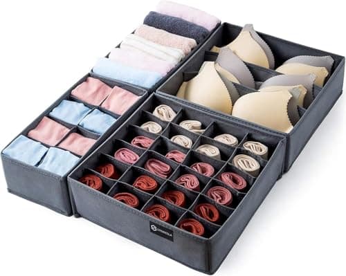 Circle M Drawer Organizer Set 4-Piece Wardrobe Storage Grey Fabric