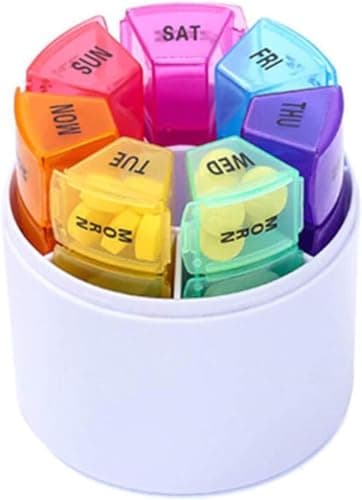 Circle M Weekly Pill Case, 4-Times Daily Design, 7-Day Medicine Storage with Colored Lids, BPA Free for Vitamins and Supplements