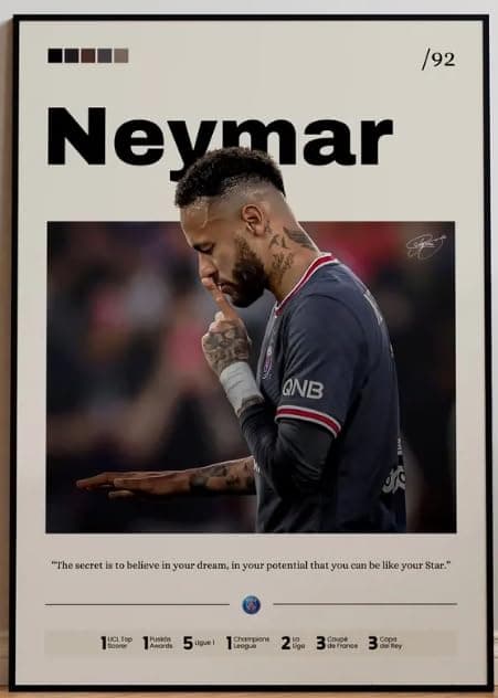 Neymar Poster, Football Neymar Prints Decor, PSG Poster, Neymar Print PSG, Sports Wall Art, Gift for Neymar Fans (White, 20 * 30cm)