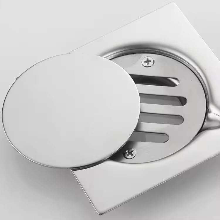 Stainless Steel Square Floor Drain with Sliding Cover, Chrome 15 cm | Odour Proof Seal, Bathroom & Shower, Removable Grate, Polished Finish, Easy to Install