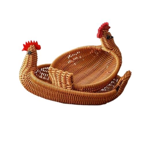 Chicken Wicker Set – 3 Pieces in Different Sizes – Versatile Decorative Baskets – Distinctive Rustic Shape & Elegant Organization