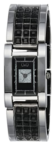 Q&Q Watch for Women, Quartz Movement, Analog Display, Black Stainless Steel Strap-F203J402Y