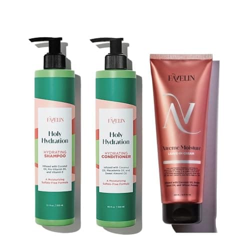 Favelin Holy Hydration Set Shampoo (300) and Conditioner (300ml) & Xtreme Moisture Leave-in Cream (250ml) Long-Lasting Hydration & Deeply Cleanses - Hhealthy & Smooth Hair Hair cleaner conditioner