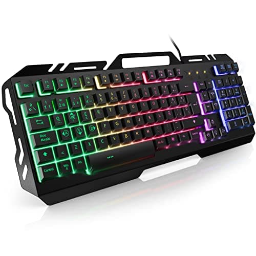 WisFox Office Gaming Keyboard with USB Cable, Metal Backlit RGB Gaming Keyboards, Waterproof Anti-Ghosting Keyboard for PC/Laptop/PS4/Xbox One