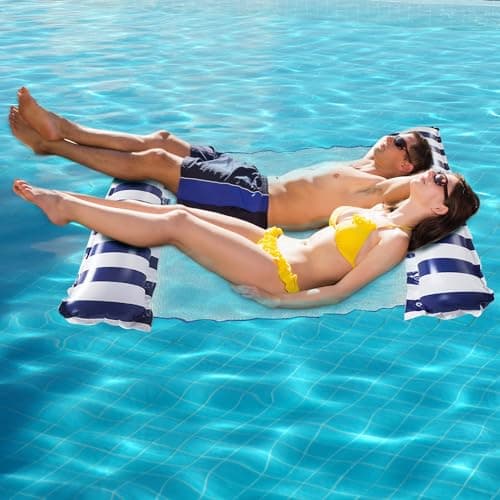 Inflatable-Pool Float-Inflatable Water-Hammock pool-Float for Adult Size Water Hammock Lounger, Portable Water Hammock with Bottom Mesh, Swimming Water Floating Raft (blue) Water flotation device