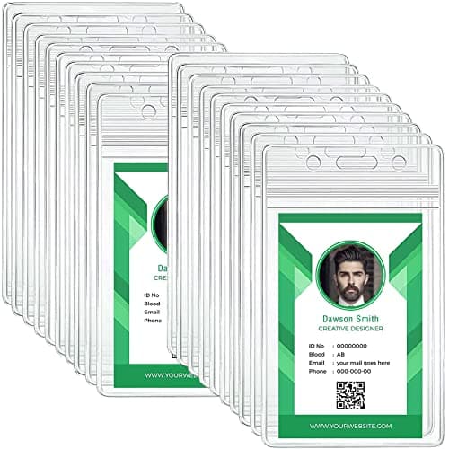 EBRAZ 20 Pack ID Card Name Badge Holder, Heavy Duty Clear Transparent Plastic PVC Vertical Sleeve Pouch with Waterproof Type Resealable Zip (2.4×3.5 inches Inner Size)