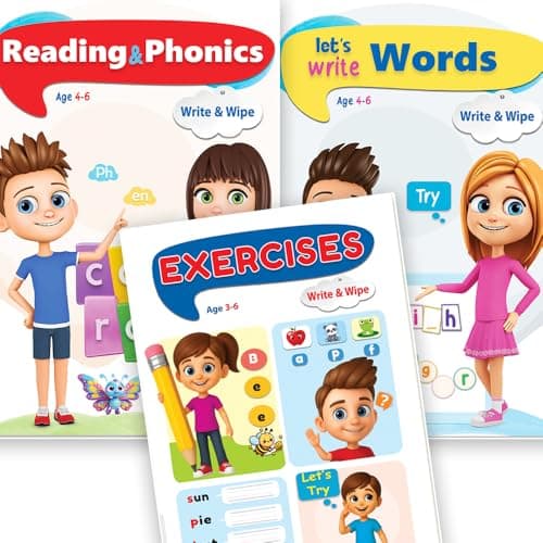 View 3 Write and Erase Books to Establish English | Reading & Phonics – Let's Write Words – English Exercises | Educational Kids Books 5-8 Years Old | Large Size 33x24cm Abis book