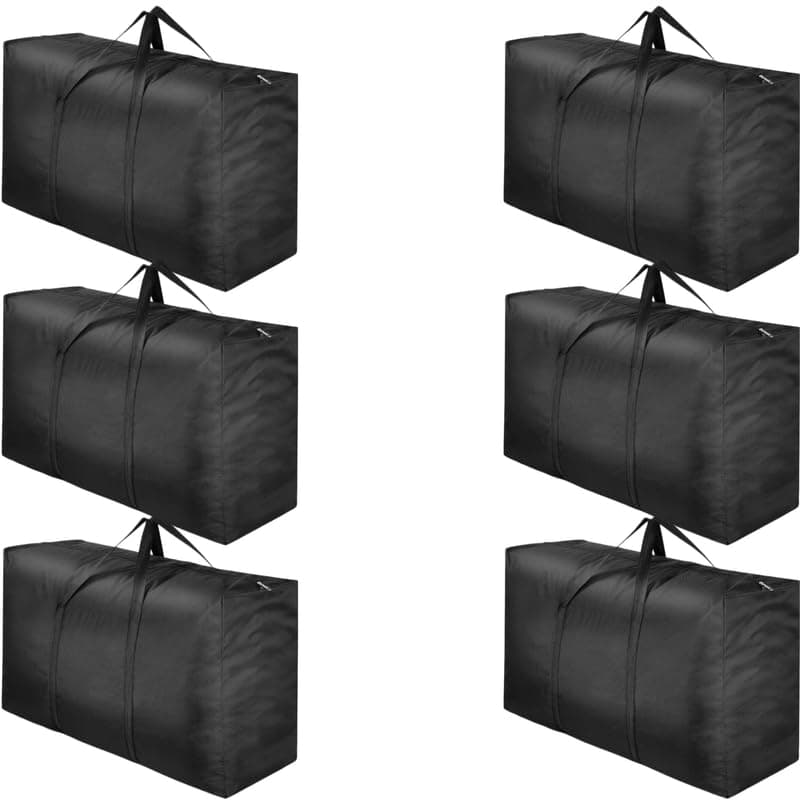 Generic 110L Large Clothes Storage Bag Cotton, Sturdy Zipper, Storage Bags for Blankets and Clothes, Under Bed Storage Box for Comforters, Blankets - Set of 6 - Black