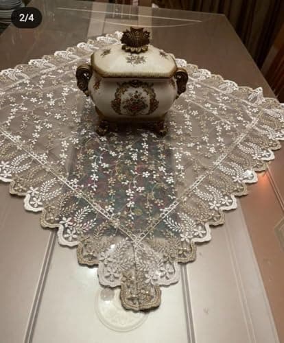 Generic Elegant White Lace Tablecloth, Floral Design, Rectangular, 60 x 60 cm .flo