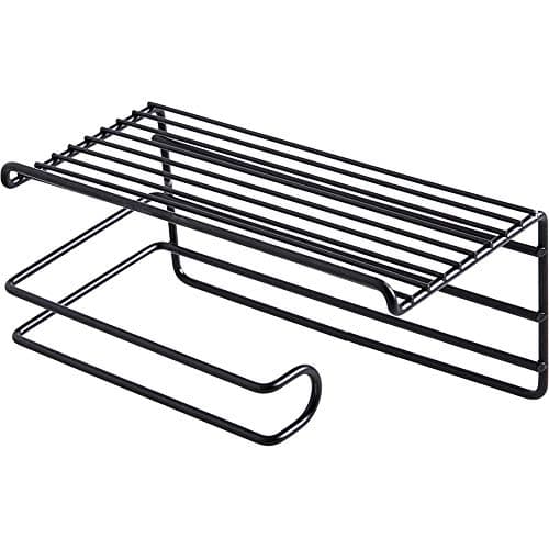 GJIAWI European Style Wrought Iron Wall-Mounted Storage Rack Put Paper Roll Holder Bathroom Wall Shelf Ideal Storage Solution,Black