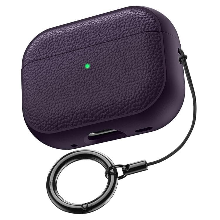 Case for AirPods Pro2 Cover Case (2023/2022/2019, 2nd/1st Gen) with Keychain, Fully Protective Anti-Slip Leather-Like Texture, Compatible with MagSafe, Airpods Pro 2 (Deep Purple) Portable electronic device cover