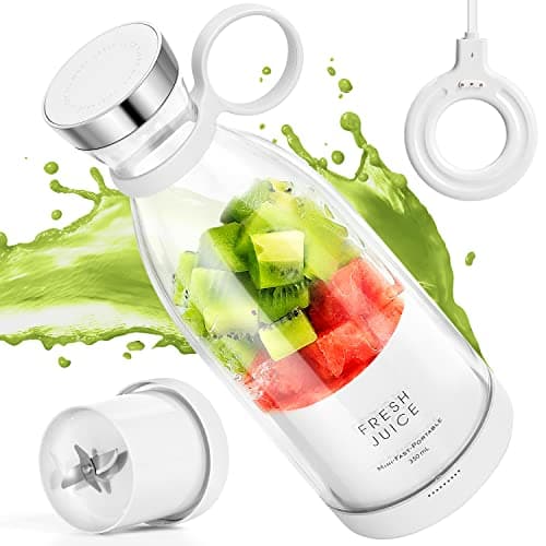MIAOKE Portable Blender, Personal Mini Juice Blender, USB Rchargeable Juicer Cup with Six Blades in 3D, Smoothie Blender Home/Office/Outdoors (Milky White) Food blender
